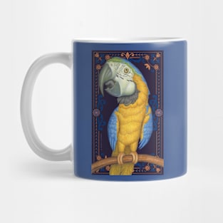 Cute African Blue & Gold Macaw with tapestry background Mug